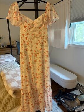 Amazon Cream Midi Dress with Orange Floral Print